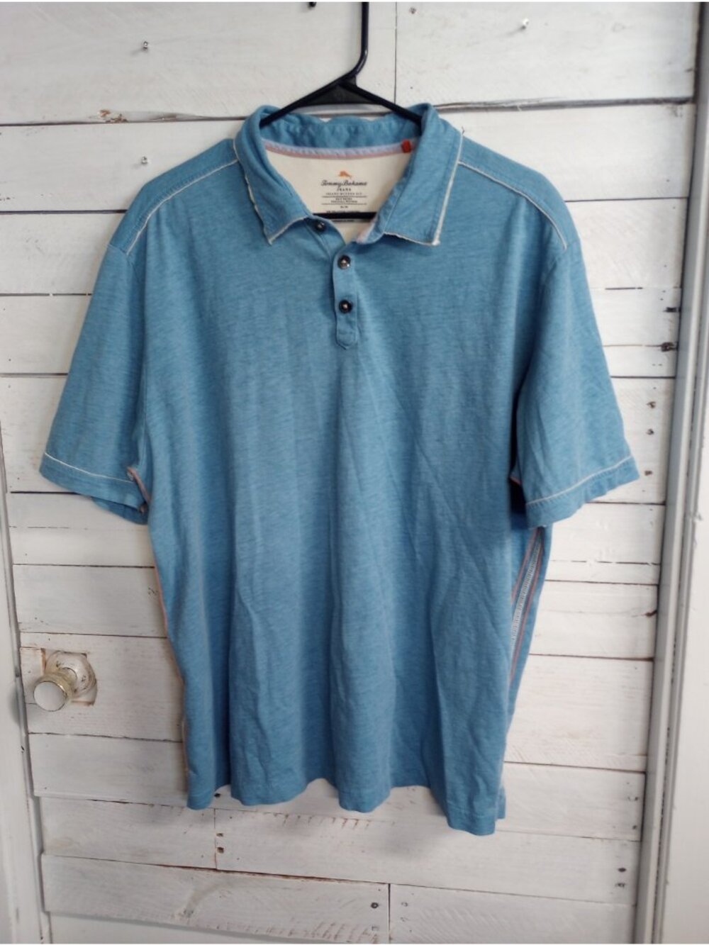 Tommy Bahama Blue Short Sleeve Polo Side Stripe Three Button Men's Size XL
